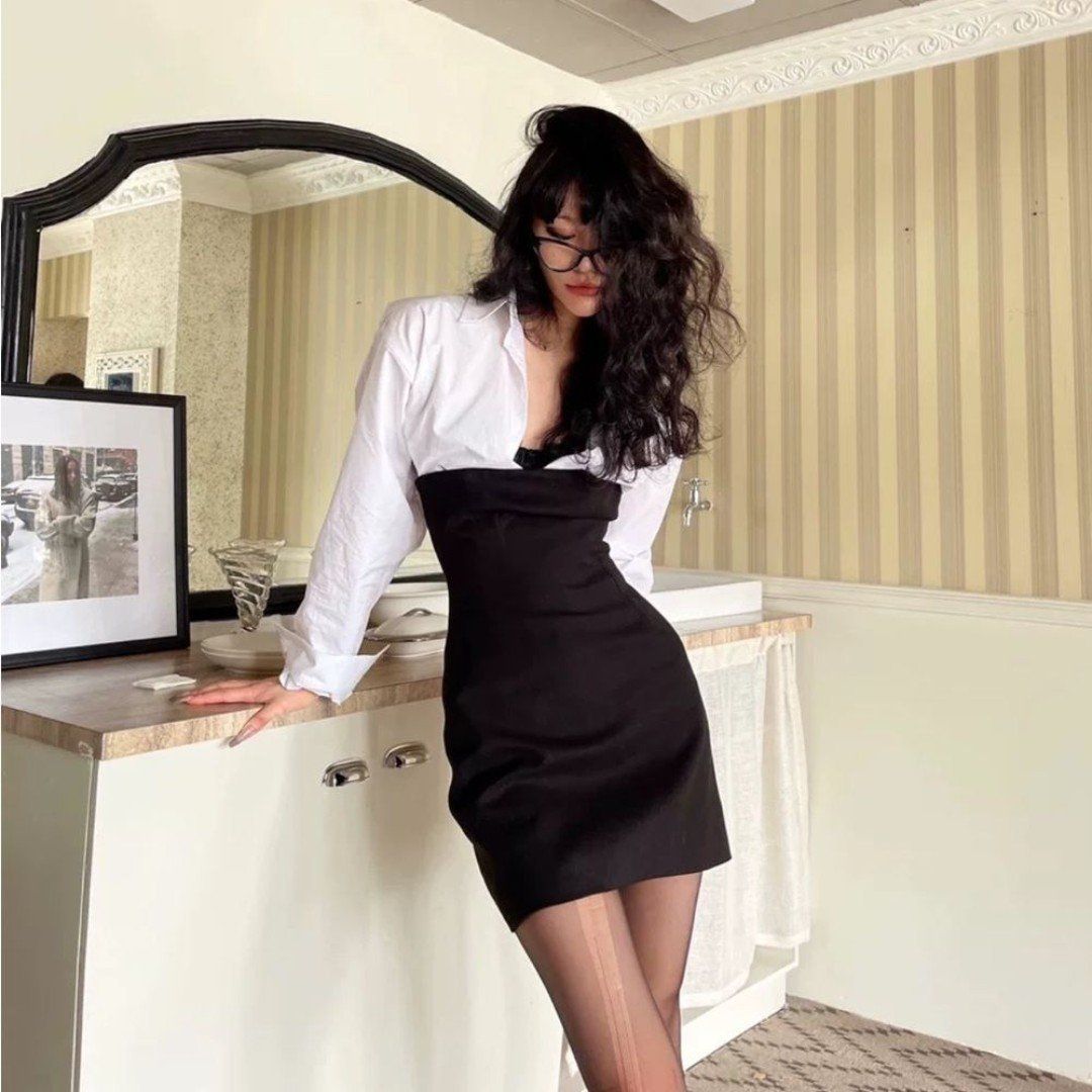 Office Siren Black Suit Mini Skirt Dress - Modern Elegance