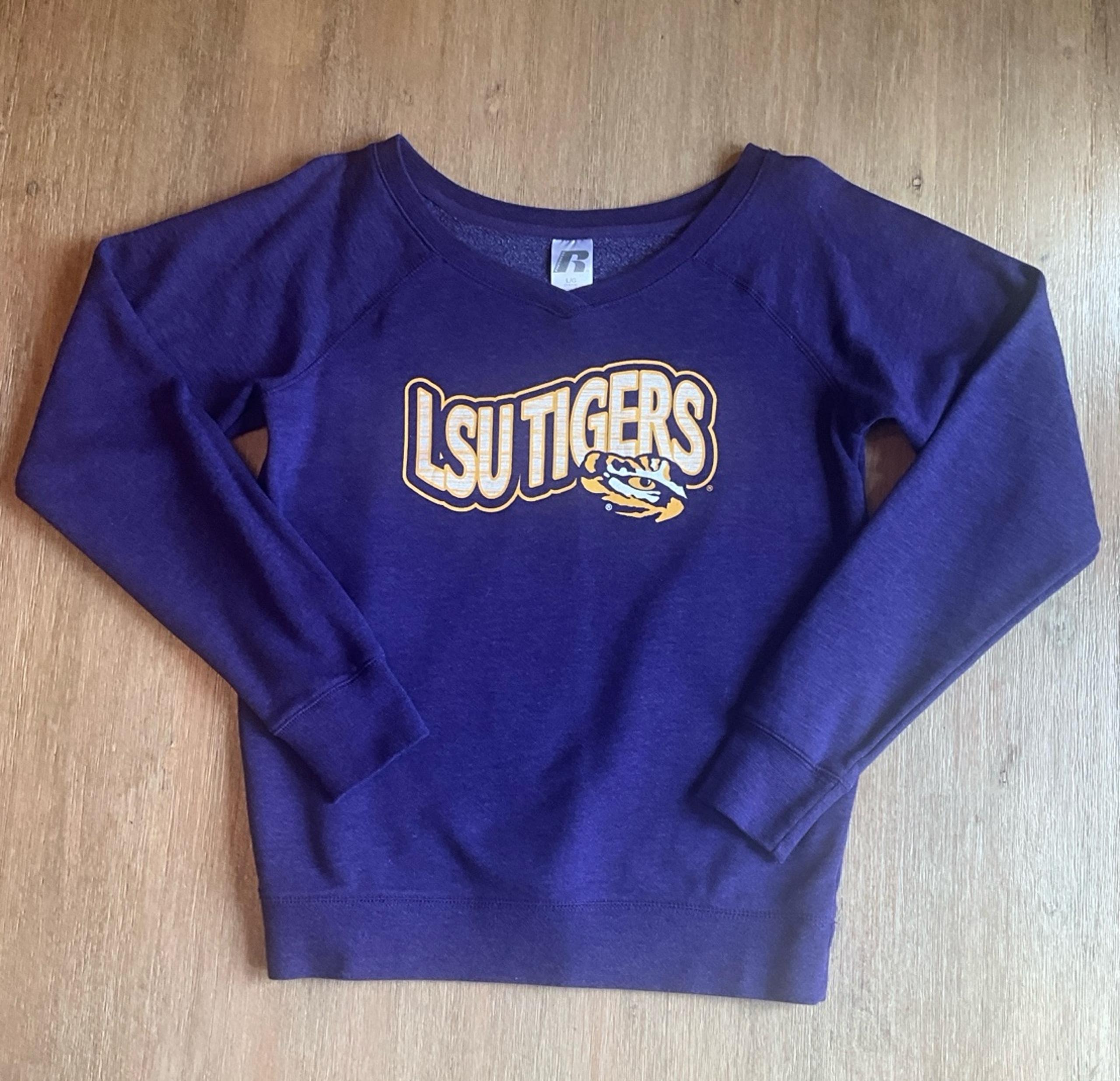 LSU Tigers Russell Athletics Women’s V-neck Sweatshirt - Purple & Gold