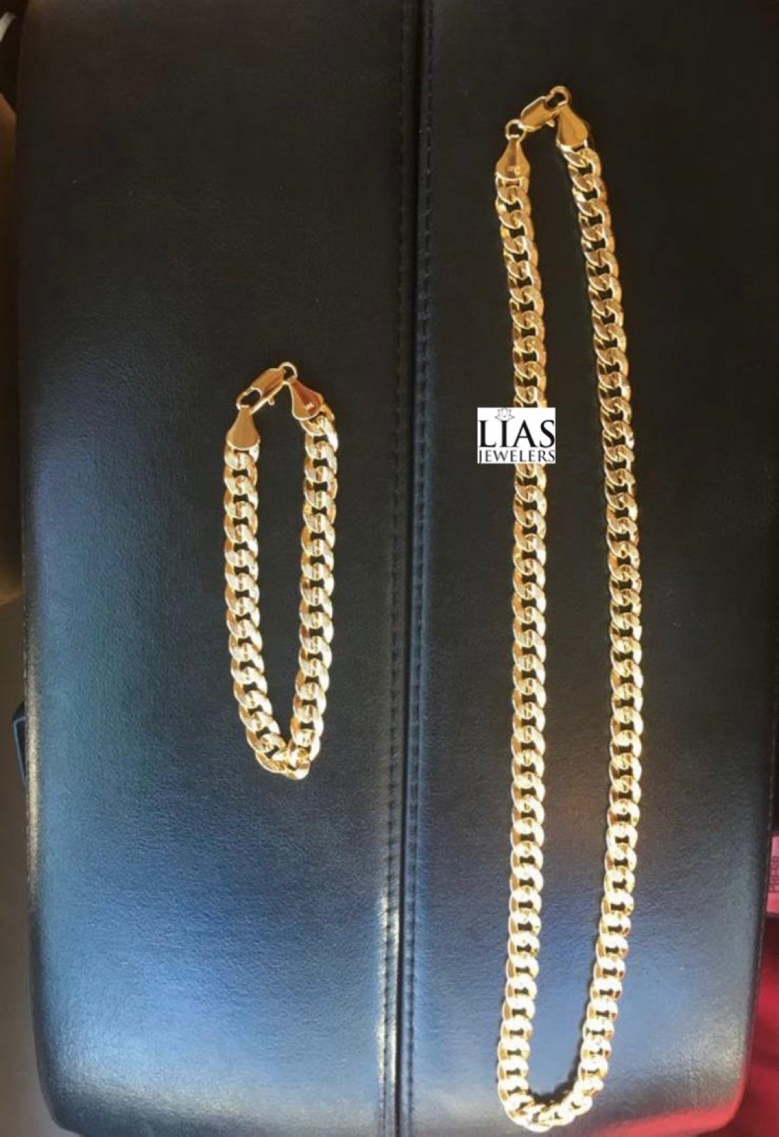 New 18k yellow gold cuban link chain and bracelet