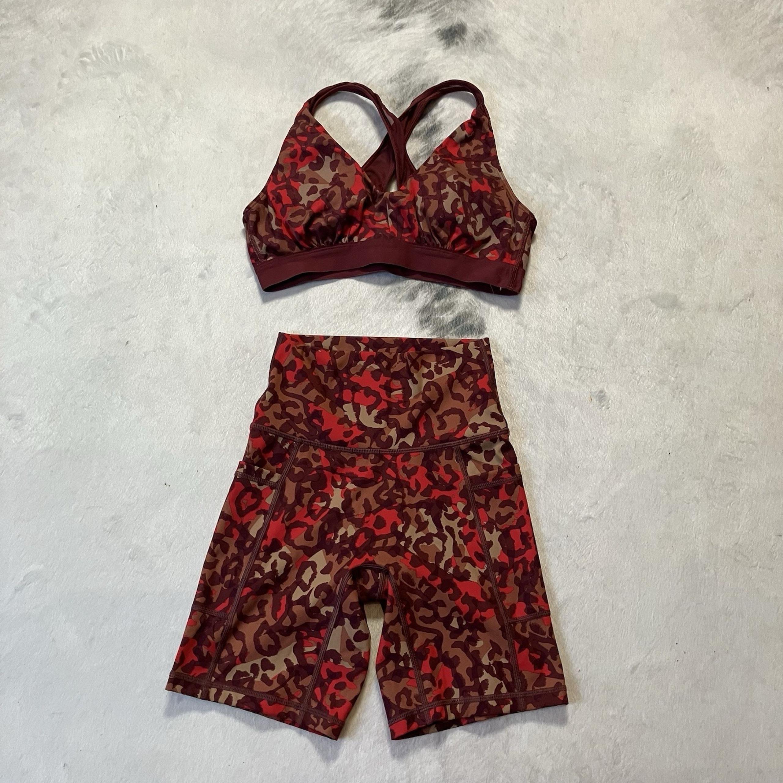 Aerie Sports Bra Bike Shorts High Rise Set Red Multicolor Womens Size XS/S