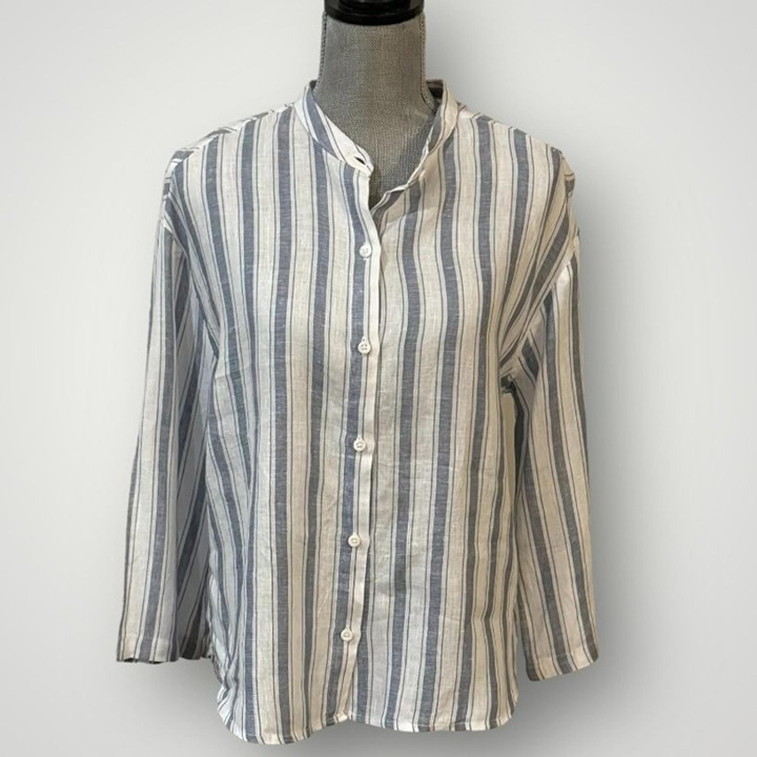 Saks Fifth Avenue Women's Striped Linen Blouse Medium