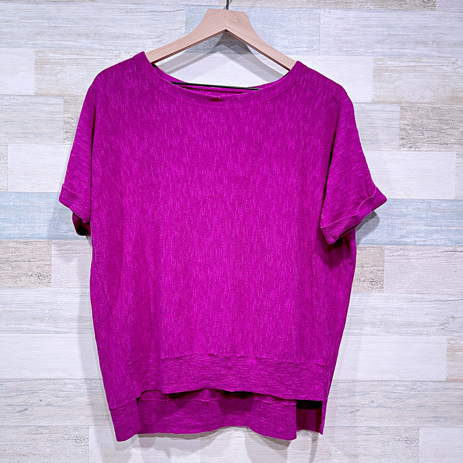 Eileen Fisher Organic Linen Cotton Slub Knit Top Purple Stretch Womens Small