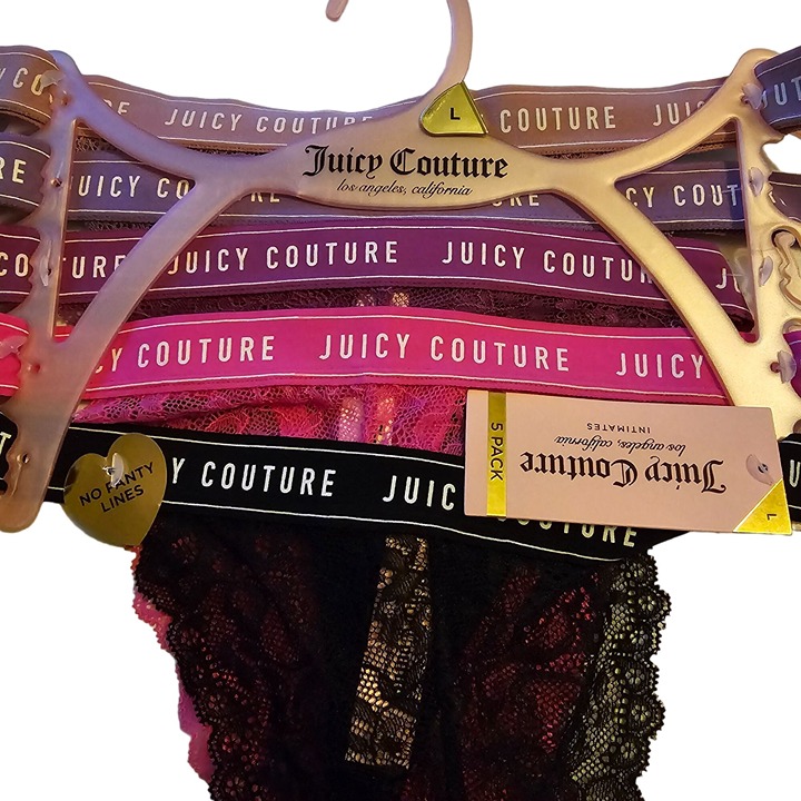 NWT Women's Juicy Couture G String Lace Thong Panties 5pk size Large