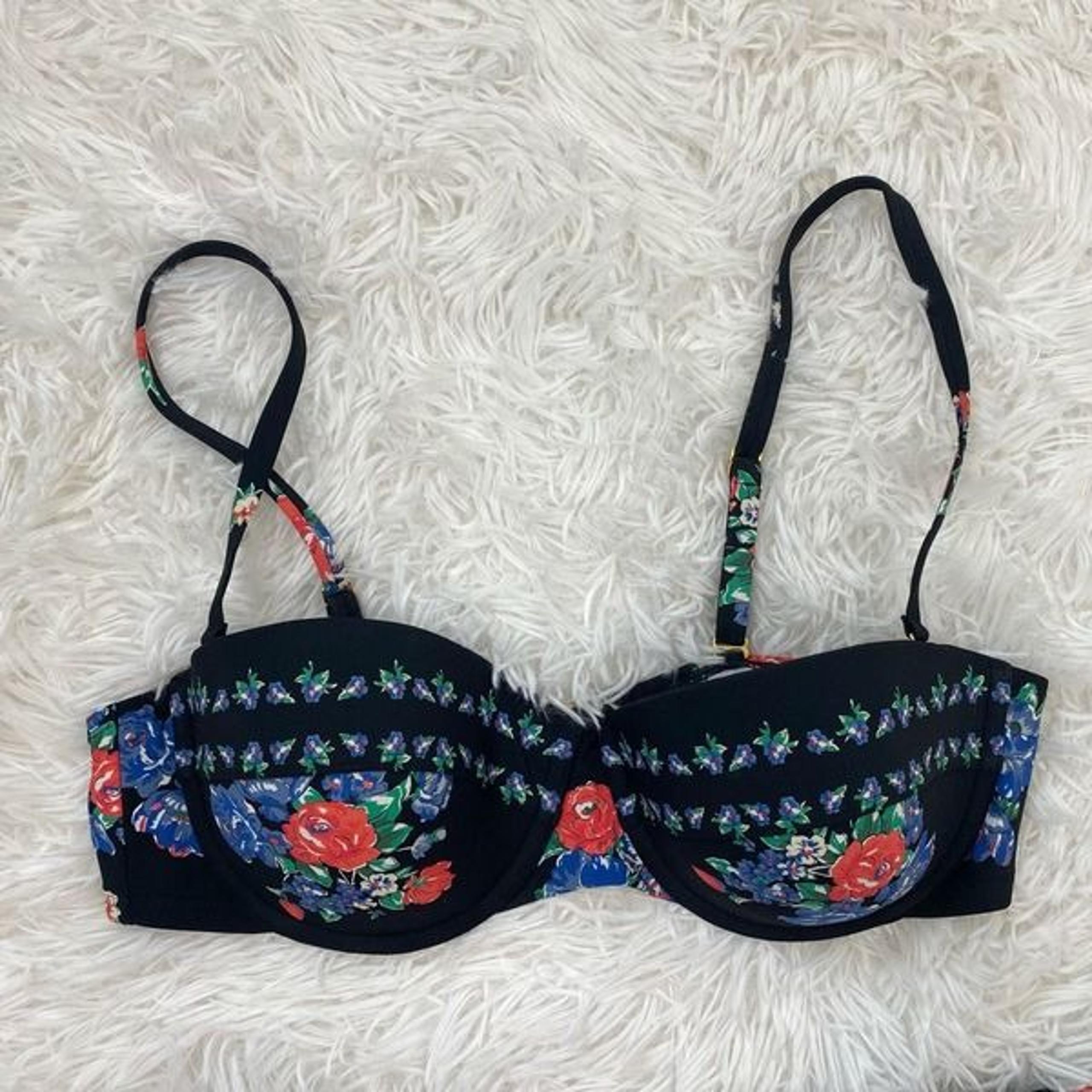Tory Burch Women's Bikini Top Swimsuit in Black Floral Size Large