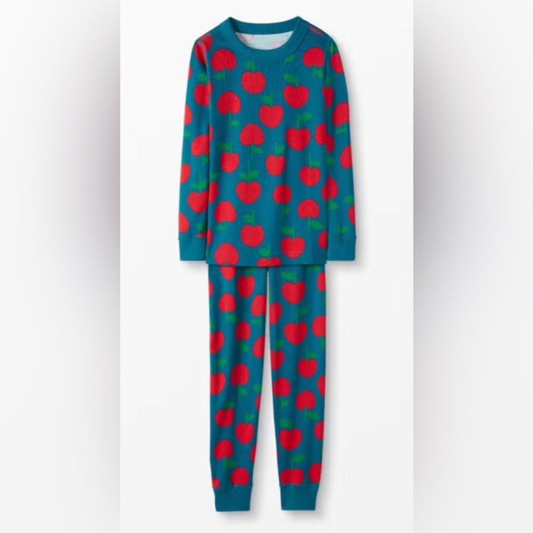 NWT Hanna Andersson Long John Pajamas in Organic Cotton Apple Design - Size 14