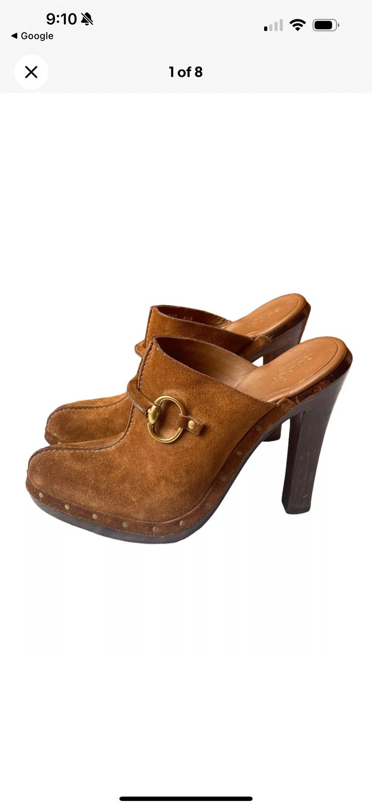 Gucci Womens Horsebit Detail Suede Wooden Platform Clogs Mules Brown Size 6.5