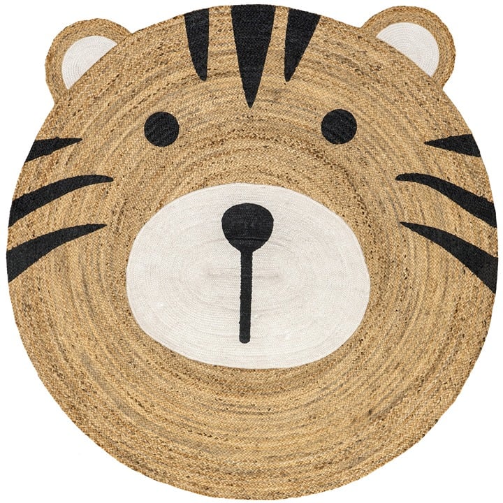 Handwoven 4' Round Jute Tiger Tan Area Kids Room Rug New With Tags Free Shipping
