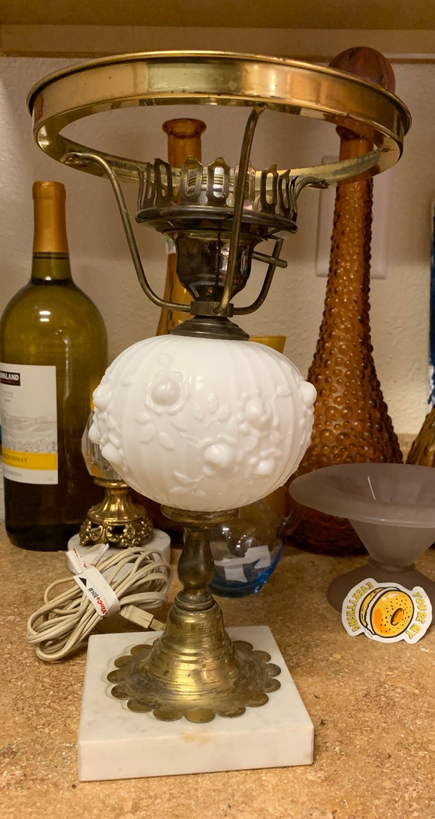 Vintage Fenton cabbage rose lamp