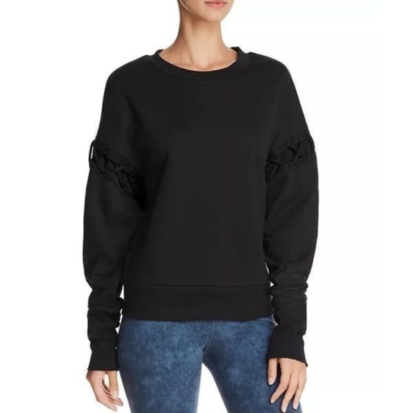 Alo Yoga Hook-Up Long Sleeve Pullover Sweatshirt Top in Black Size Medium