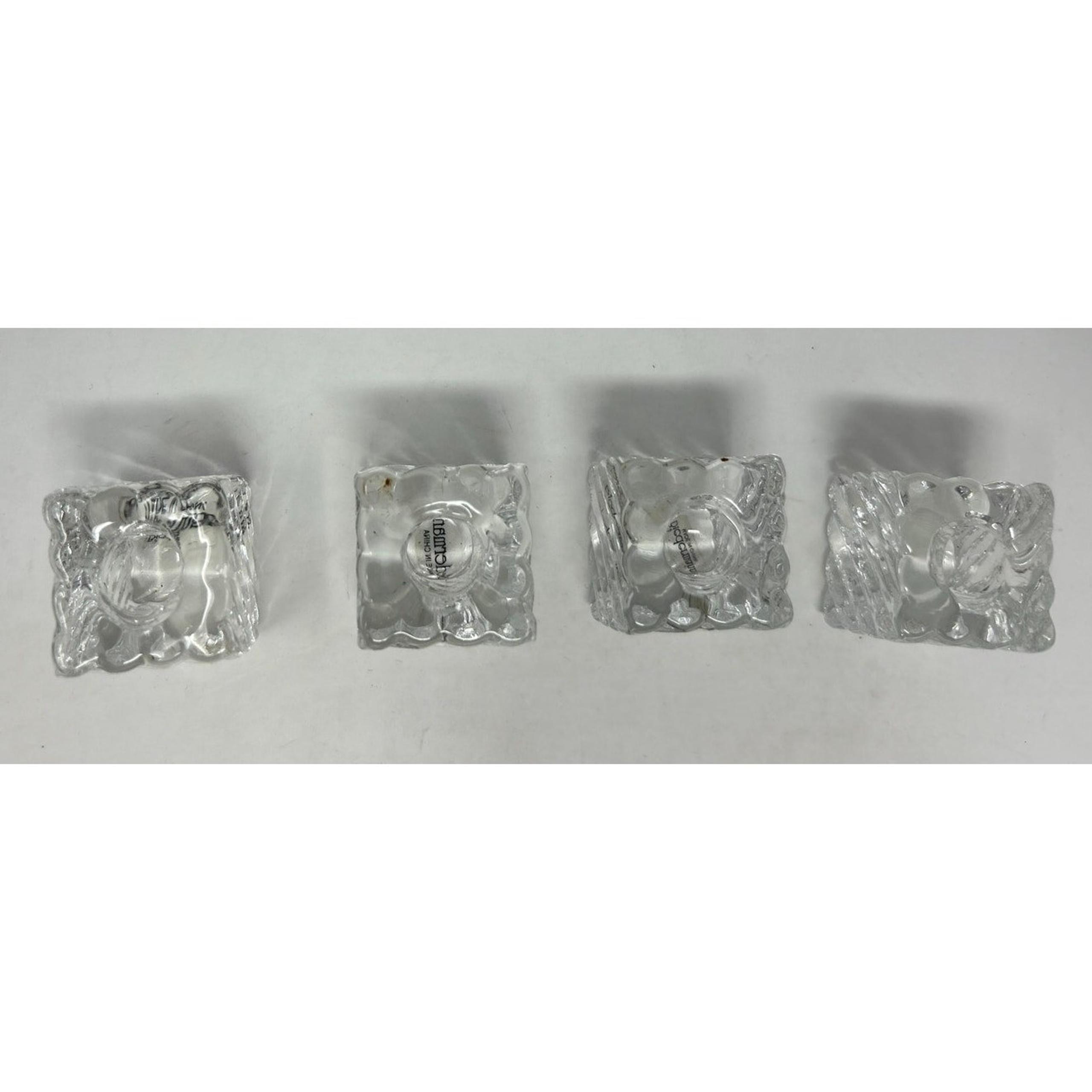 Biedermann Vintage Clear Square Ice Cube Candle Holders 1" Tall x 1" Wide