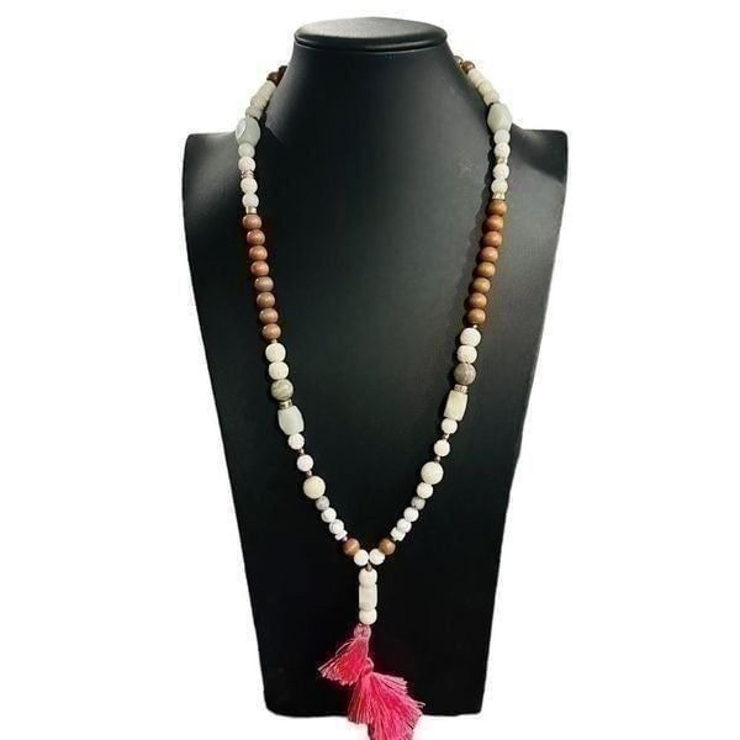 JADEITE Jade Quartz and Nephrite Jade Gemstone Beaded Long Tassel Necklace