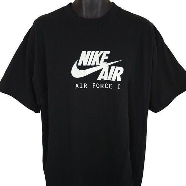 Vintage Nike Air Force 1 T Shirt Mens Size 2XL Black Y2K Streetwear