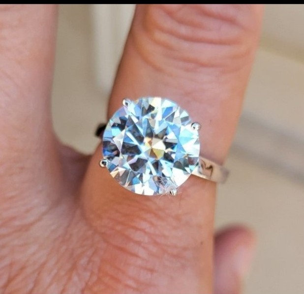 Beautiful 6.30 Ct Off White Blue Moissanite Diamond 925 Silver Ring Size 7