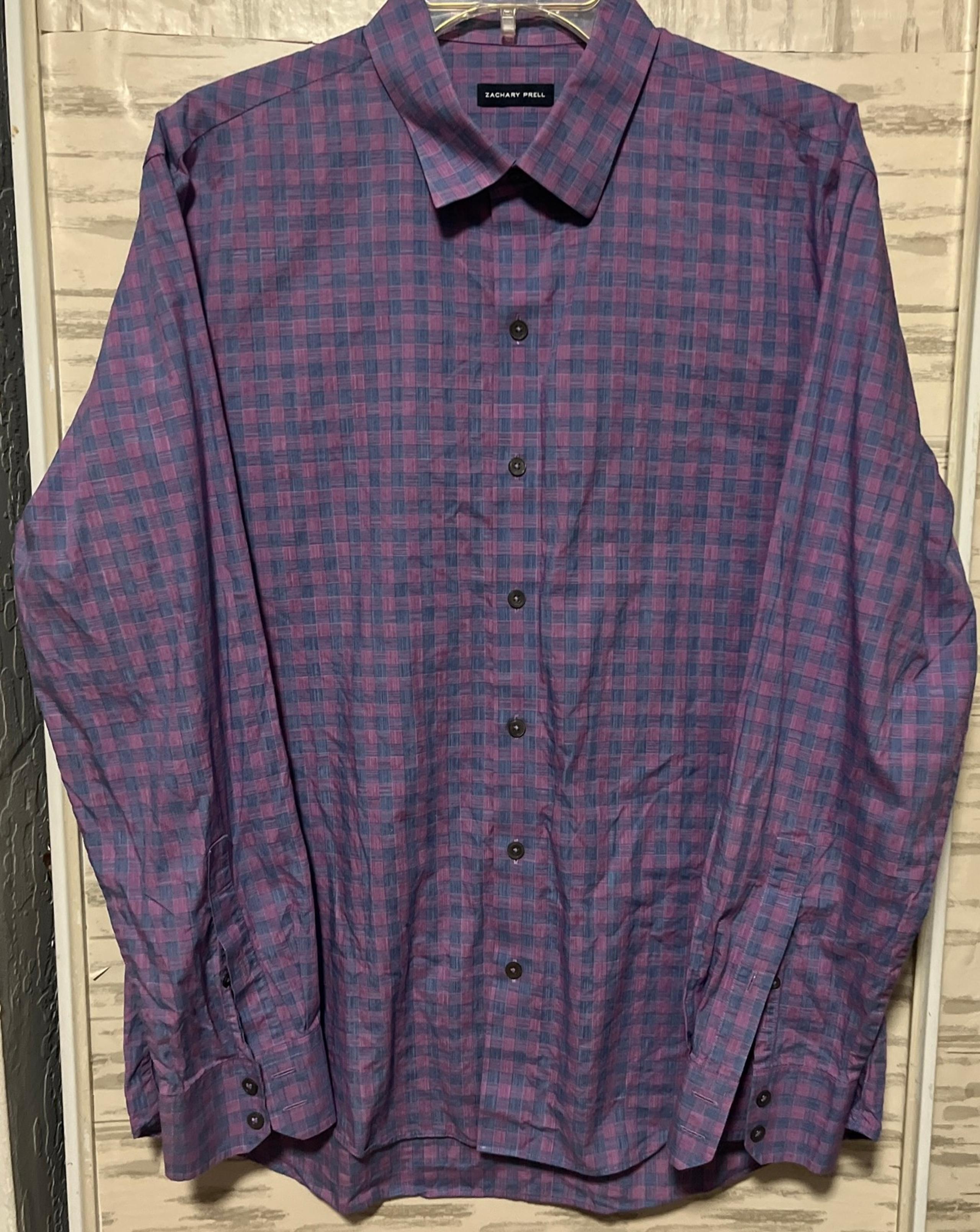 Zachary Prell mens button down shirt blue purple plaid check long sleeve Large