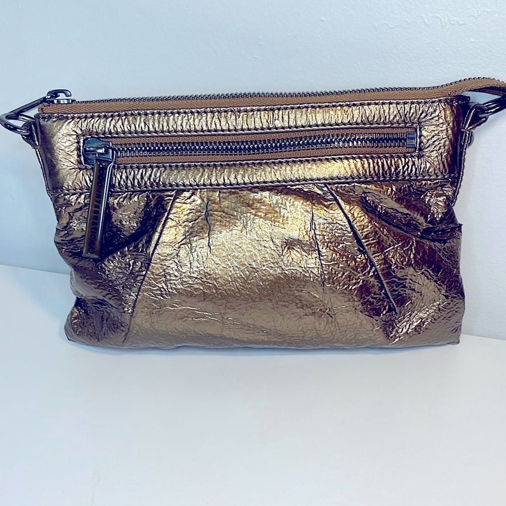 HOBO INTERNATIONAL Bronze glazed leather crossbody clutch purse