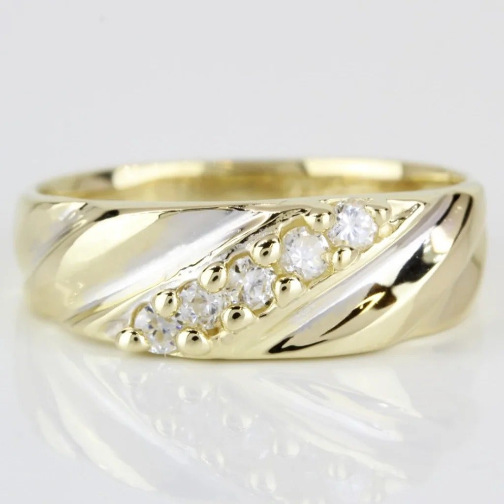 14k Two-Tone Gold CZ Cubic Zirconia Band Wedding Ring