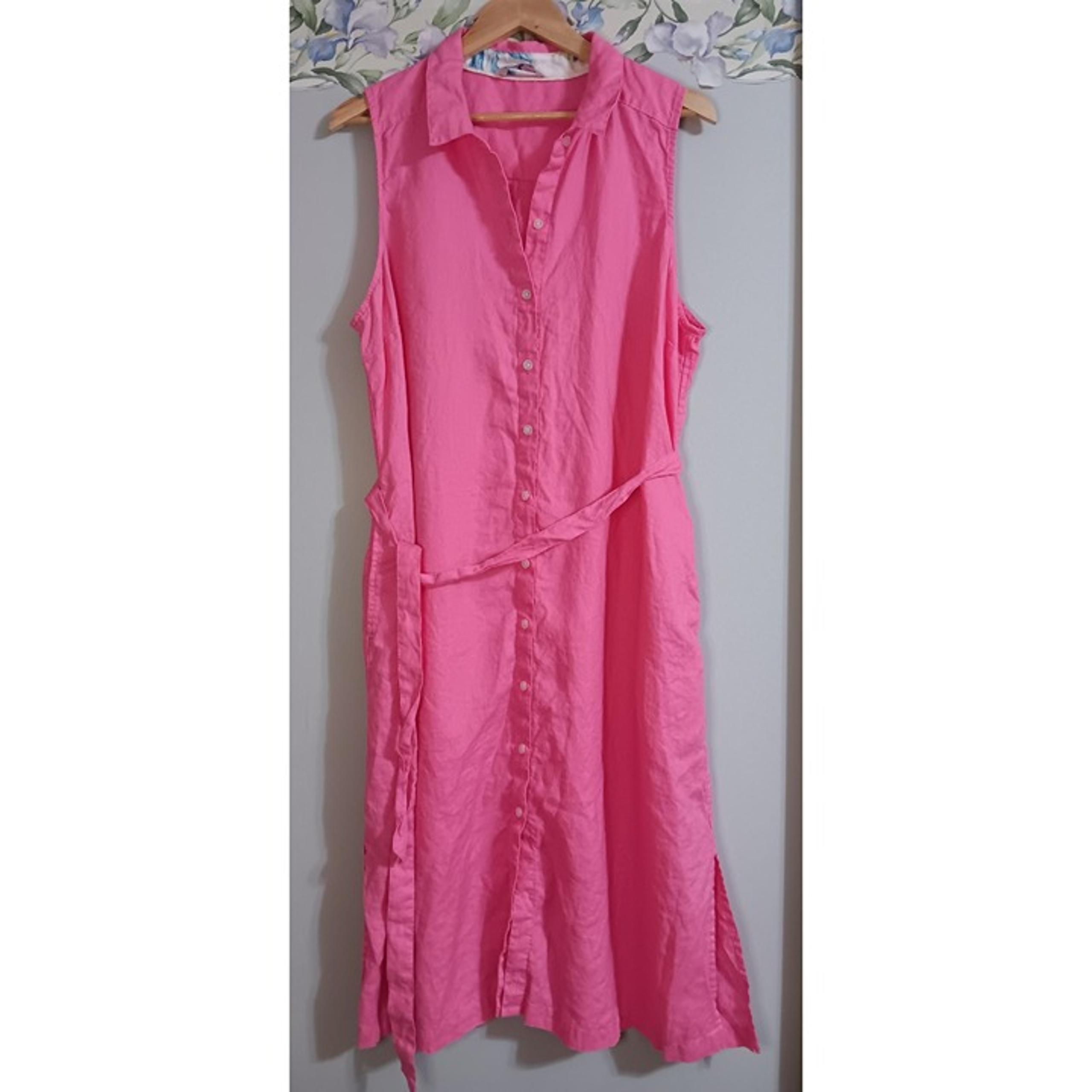 Tommy Bahama XL Pink Linen Pocket Casual Travel Cruise Event Occasion Midi Dress