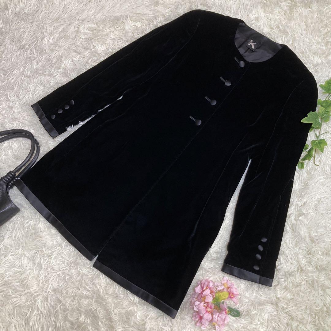 Excellent Condition - Krizia Mid-Length Coat - Black - Velvet - Formal - Women's - Size 40 (L)