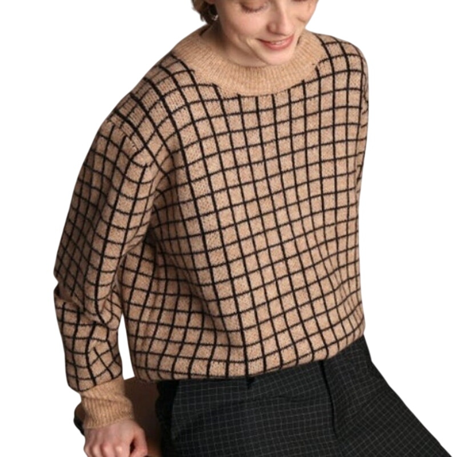 Munthe Exist Sand Grid Wool Blend Elbow Cutout Knit Sweater Size EU 38 US 8