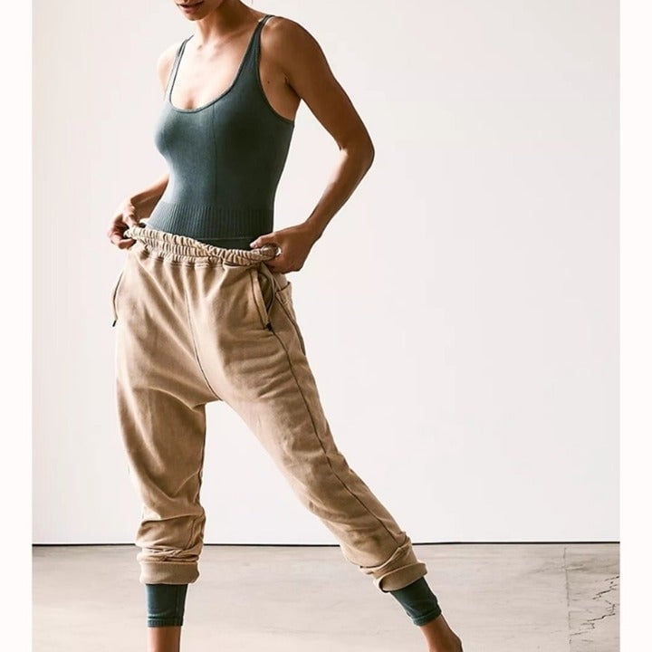 Free People June Bug Joggers Sweatpants Harem Slouchy Tan FP Movement Tan