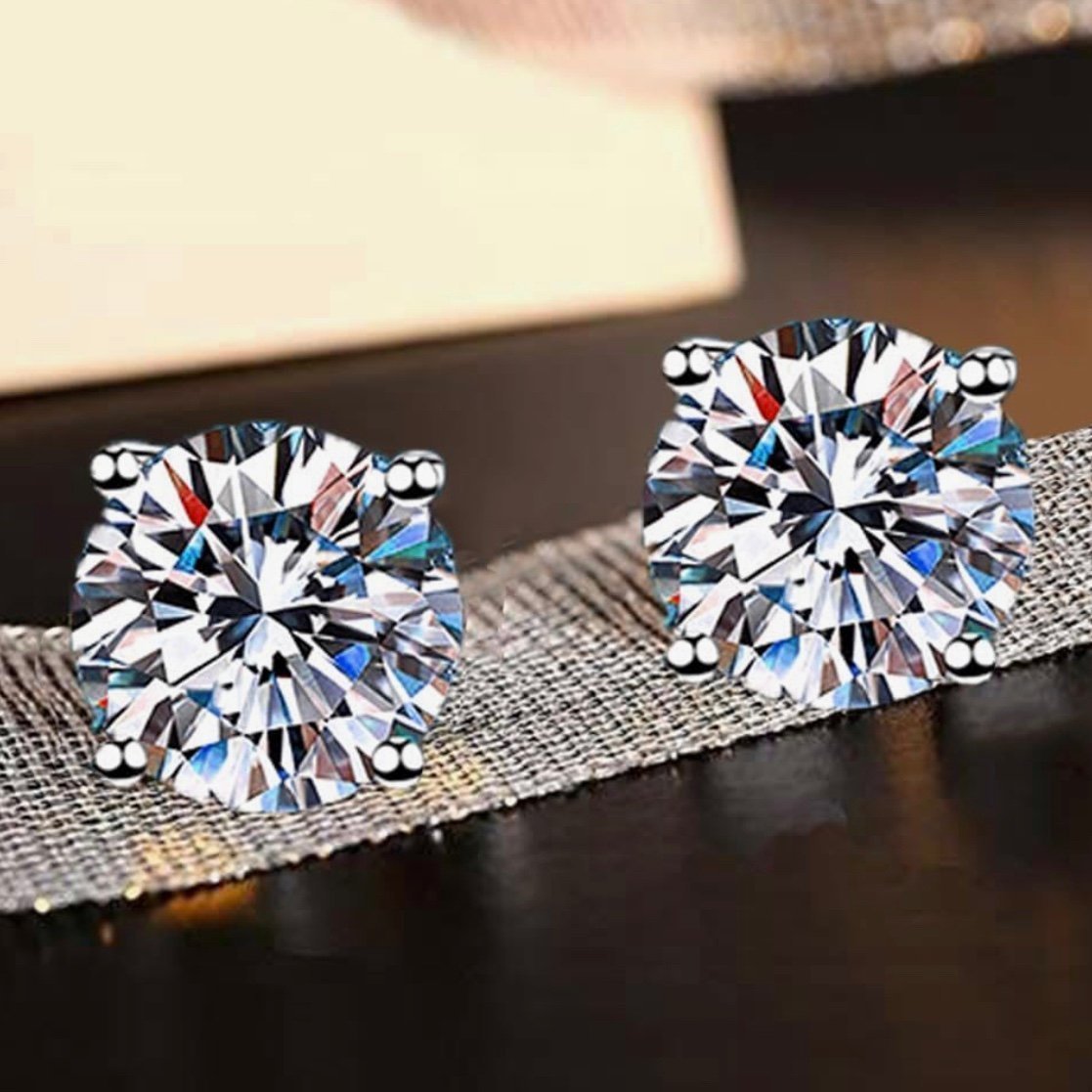 Certified ~Genuine 4 Carat Diamond 18k White Gold Stud Earrings ~ Unisex Studs