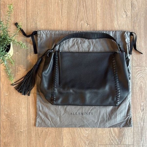 HUGE ALL SAINTS KEPI EAST WEST TOTE BLACK PEBBLED LEATHER BAG EEEUC