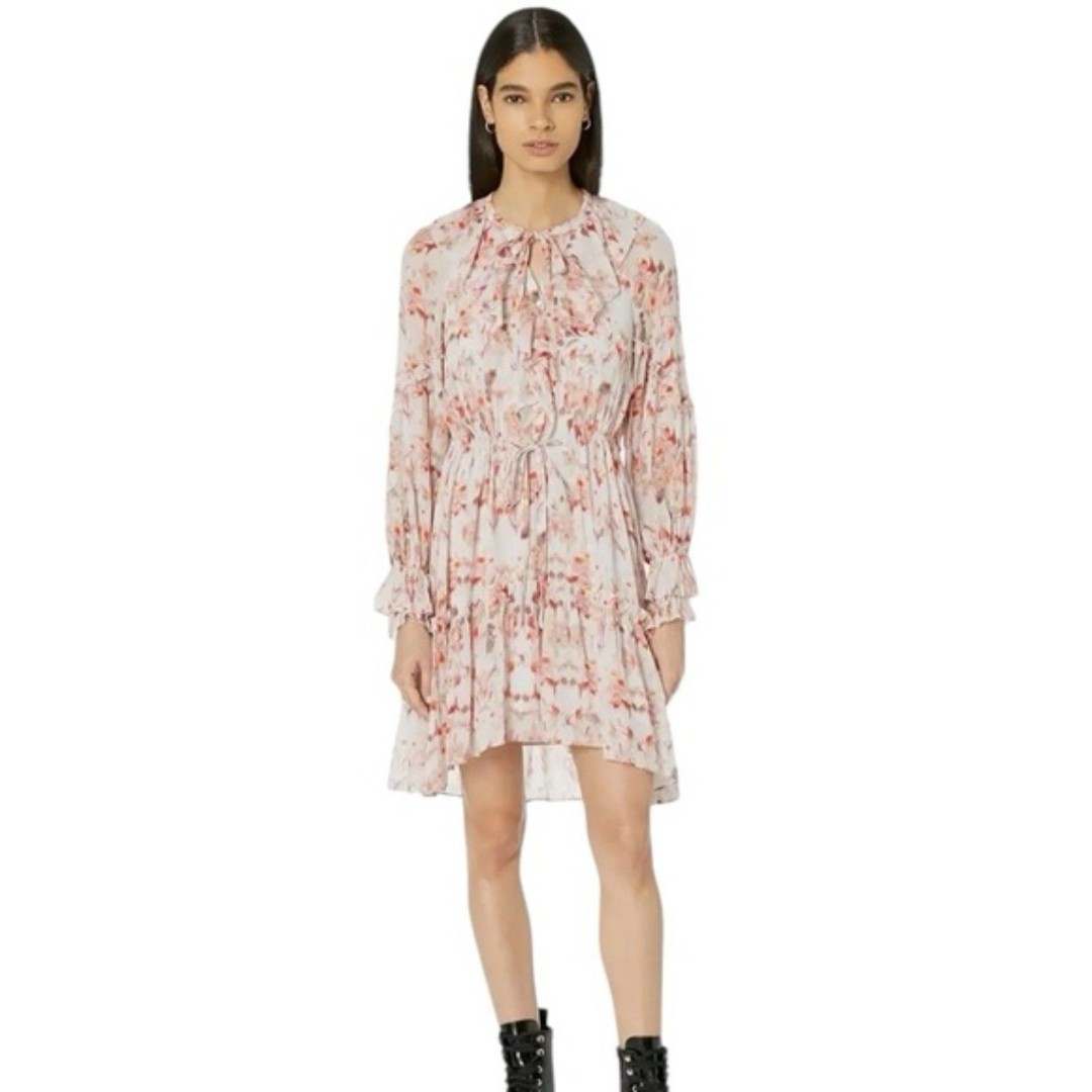 All Saints Ava Momo Frill Floral Dress Puff Sleeves V-neckline NWT Size 10