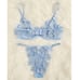 Baby Blue Applique Lace Underwire Thongs Lingerie Set Sexy Sets L1