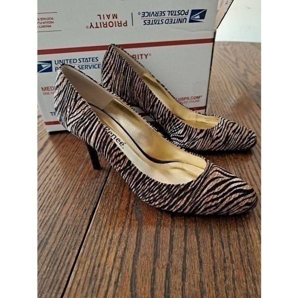 6.5M J Renee Milano Tan Black Cheetah Leopard Stiletto Pump High Heel Shoes