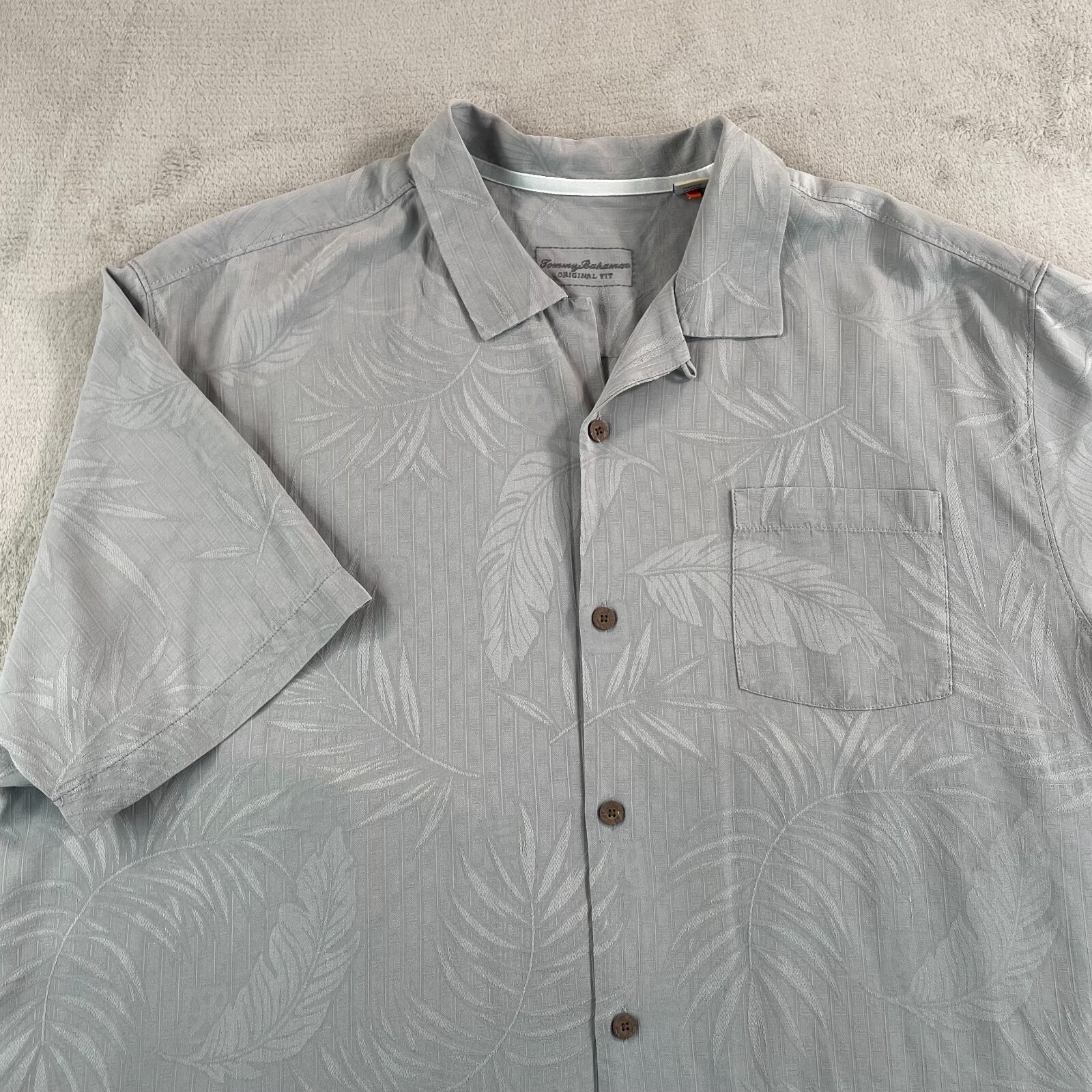 TOMMY BAHAMA 'tiki Palms' Original Fit Jacquard Camp Shirt Men 2XL Grey SS NWOT