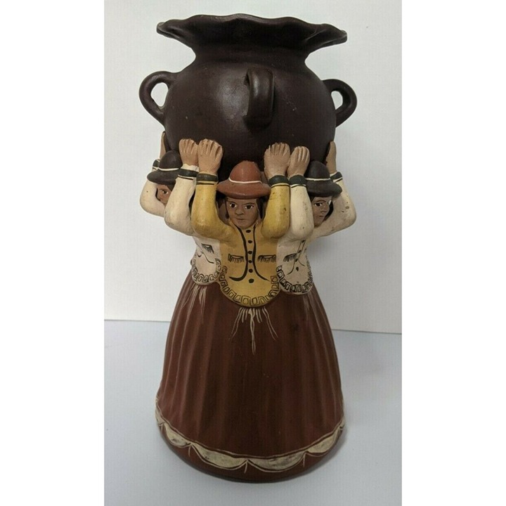 Studio Art Pottery VASE Terracotta South American Women Holding Jug Peru 11