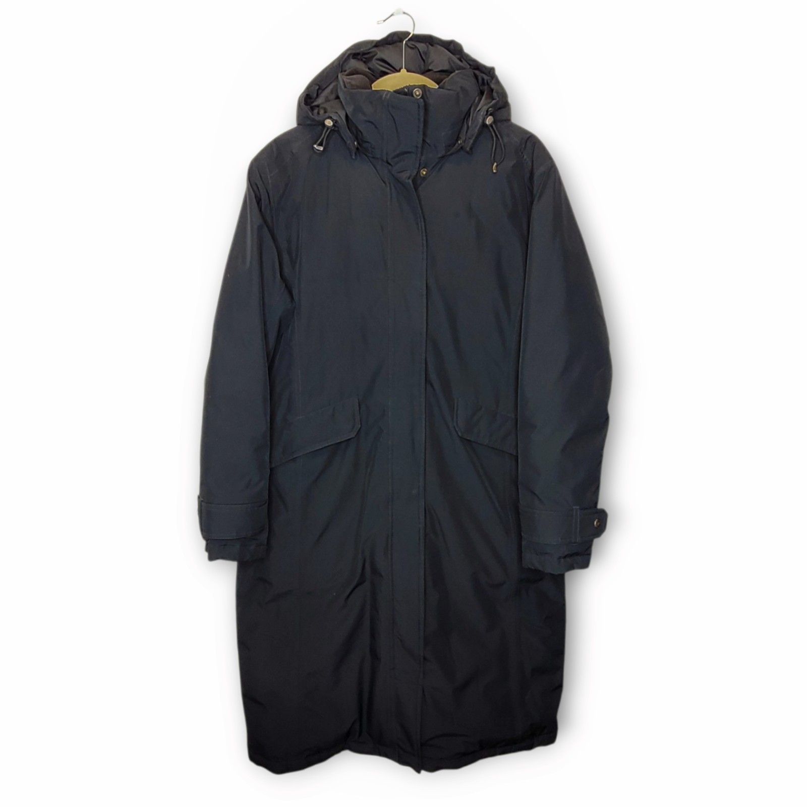 Lands End Goose Down Hooded Long Parka Puffer Coat M Black
