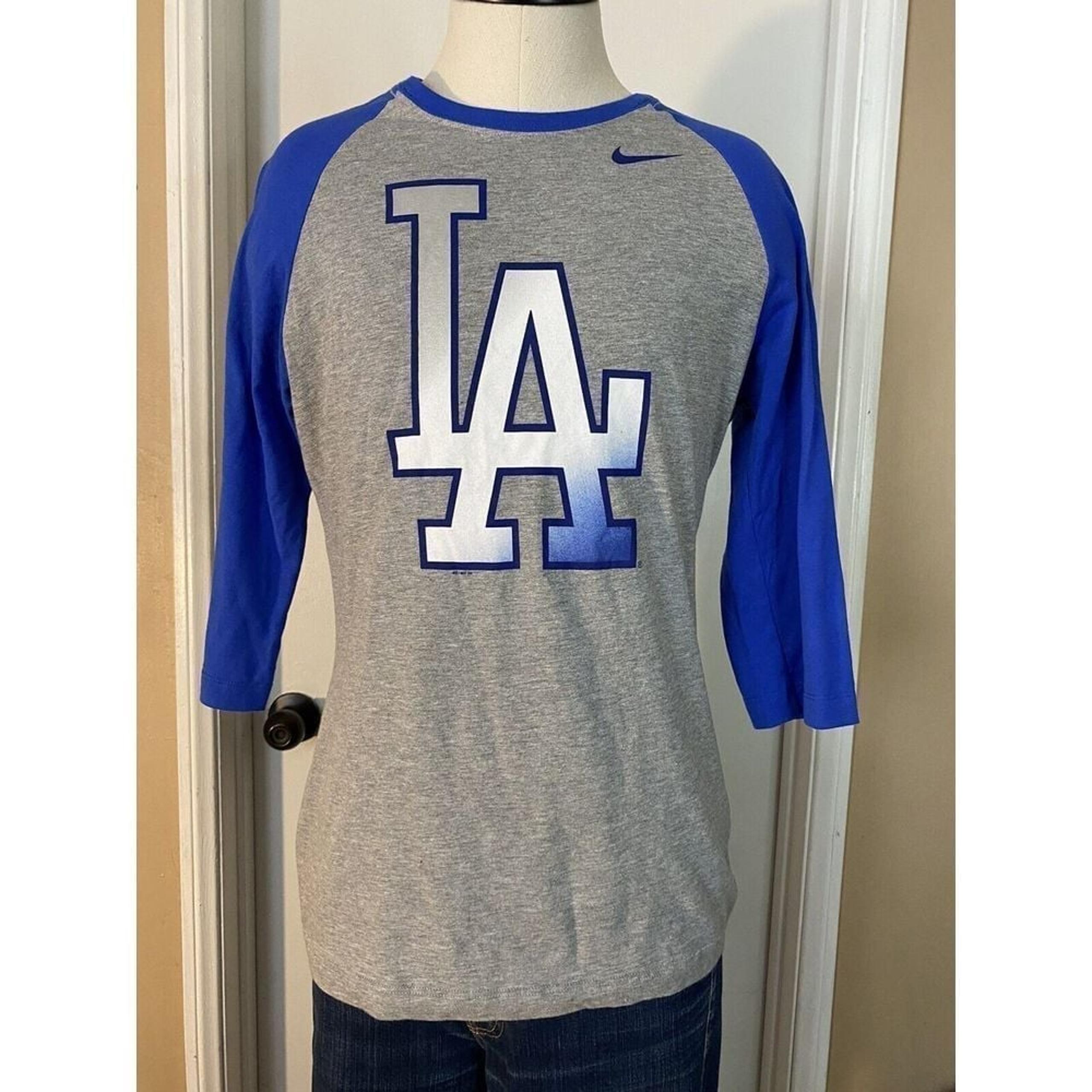 THE NIKE Slim Fit MLB LA DODGERS Women's  L ATHLETIC CUT JERSEY 3/4 SLEEVE SHIRT