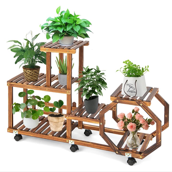 6 Tier 8 Potted Plant Stand Rack, Multi-Layer Flower Stand with Wheels