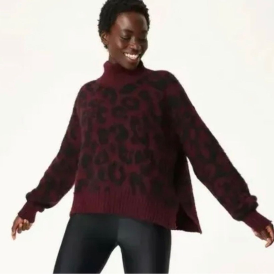 Sweaty Betty Mohair Blend Sweater Mock Neck Animal Print Relaxed Fit Size XS