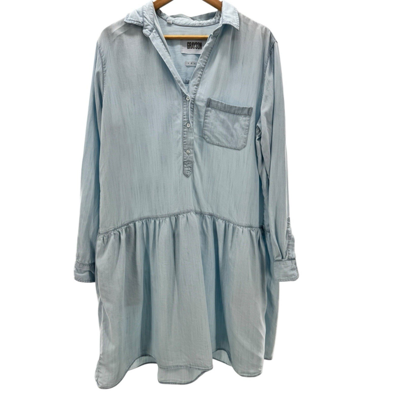 GRAYSON By Frank & Eileen CHANGEMAKER Drop Waist Shirt Dress Sz 3 Blue Chambray