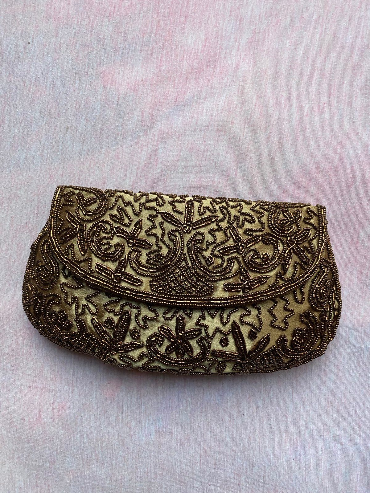 Carlo Fellini Copper Satin Beaded Purse Evening Bag NWT