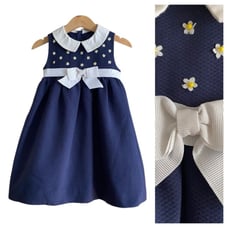 Luli & Me Navy Blue Daisy Floral Embellished Dress