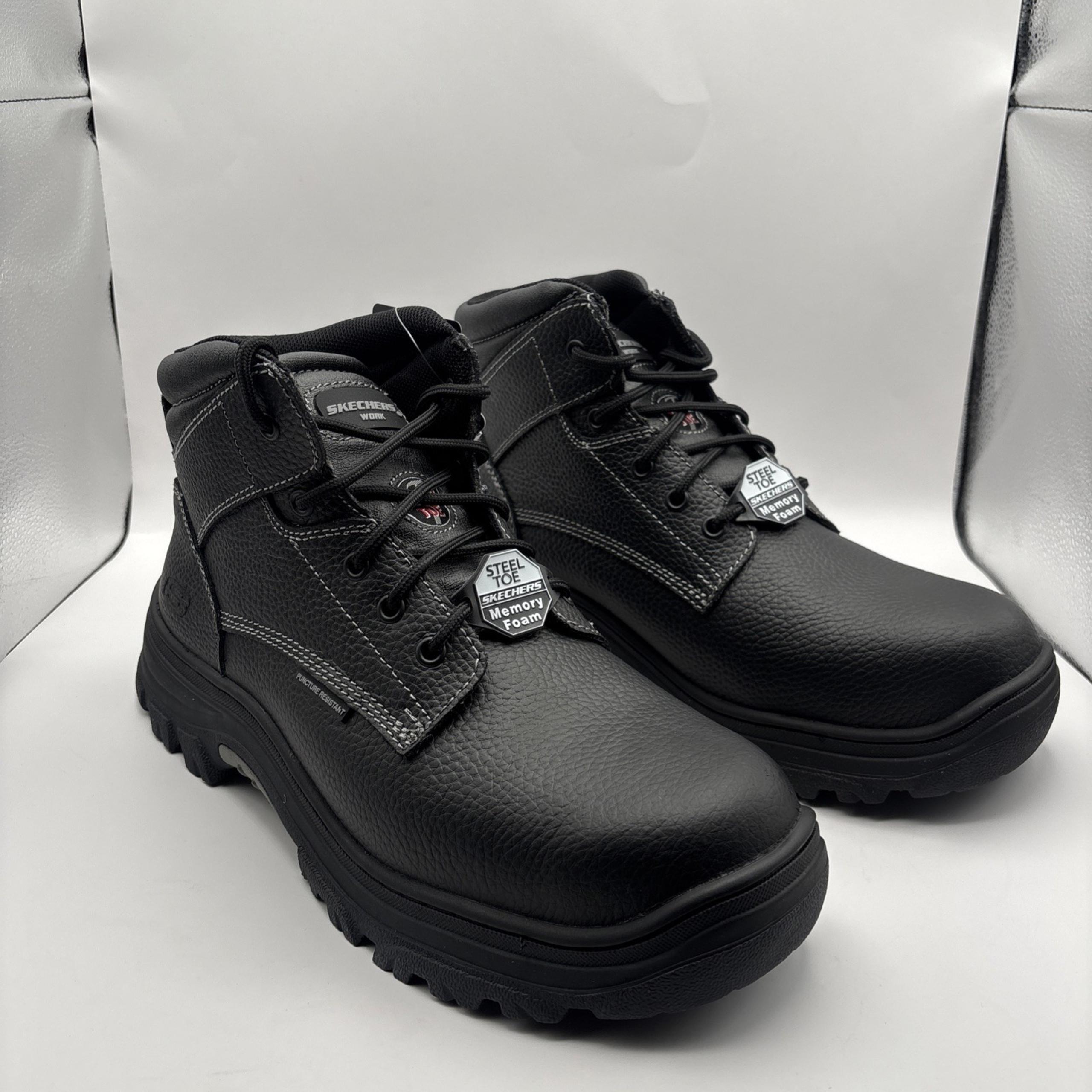 SKECHERS WORK MENS BOOT US 12 BLACK BURGIN TARLAC EH LEATHER HIKER 77143 NIB