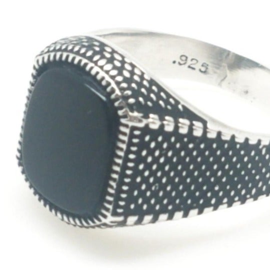 MADE IN THE USA - Mens/ Unisex Sterling Silver Natural Black Onyx Ring