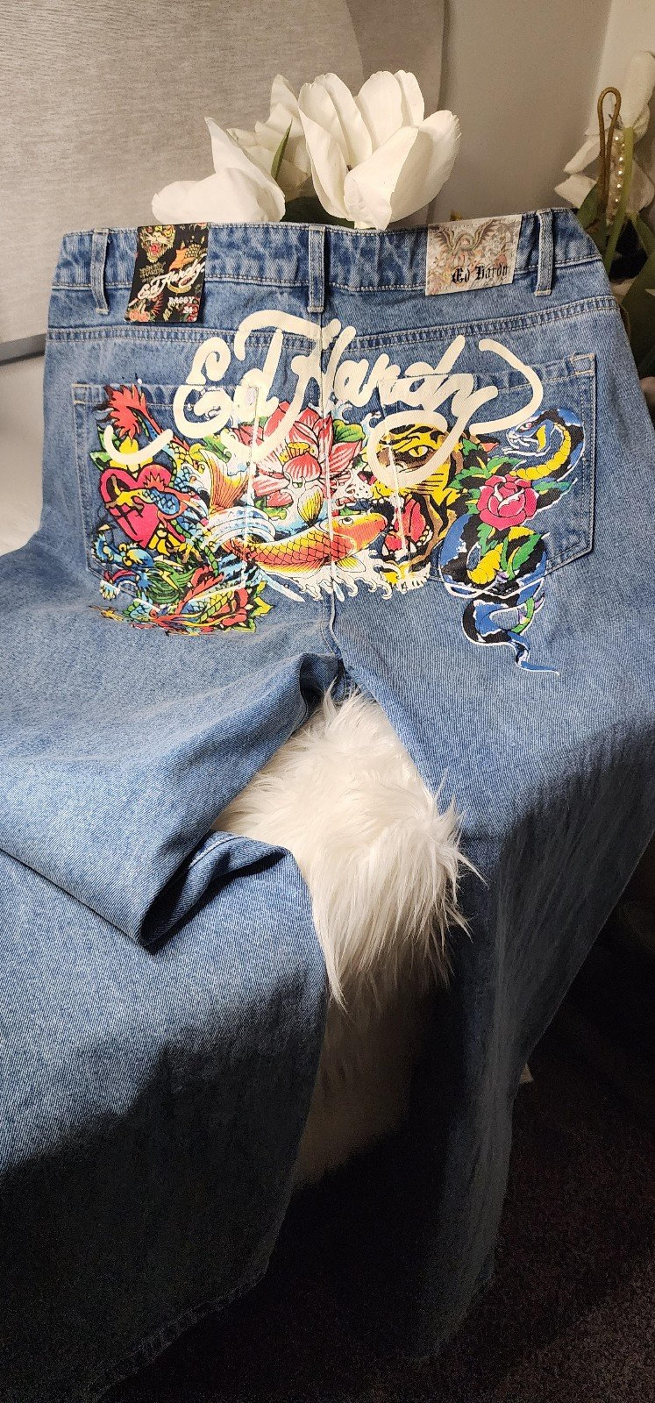 Ed Hardy Jeans Mens  Tattoo Baggy Low Waist
Y2K JNCO Light Wash size 34 new