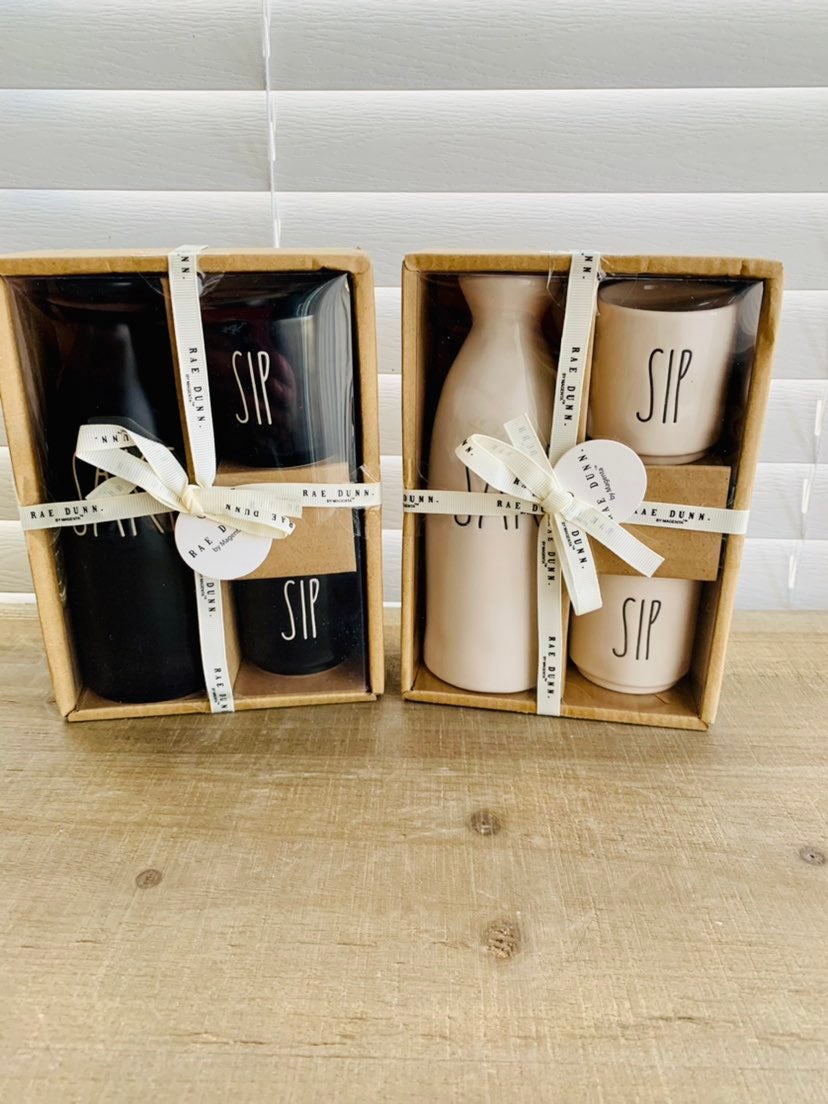 Rae Dunn Black & White Sake Sets