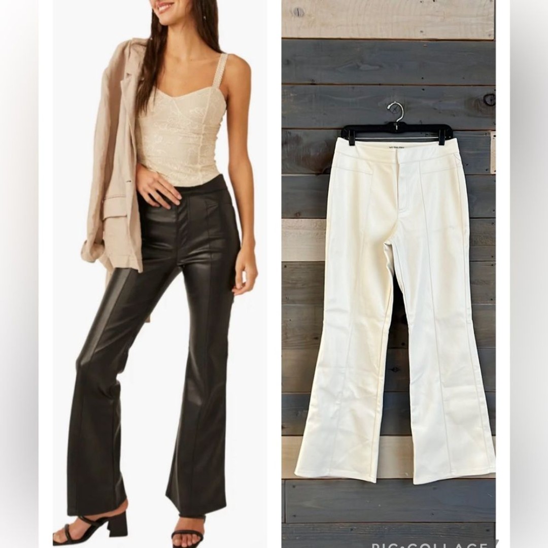 NWOT Free People Faux Leather Flared Pants Off White Size 12