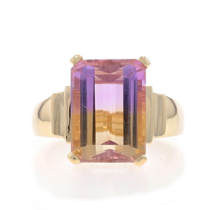 Yellow Gold Ametrine Cocktail Solitaire Ring - 14k Emerald 6.70ct LX1747