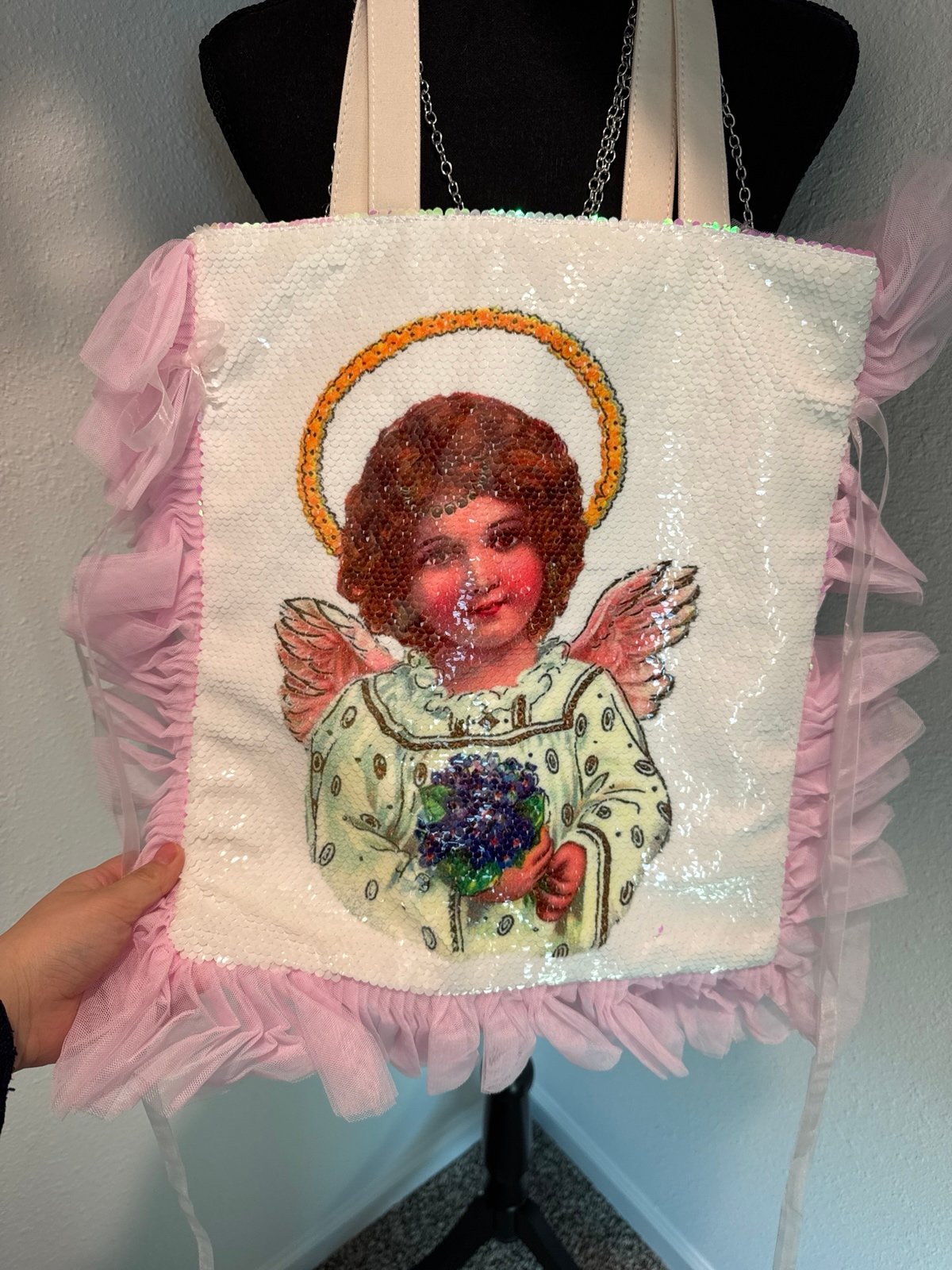 Handmade angel tote bag