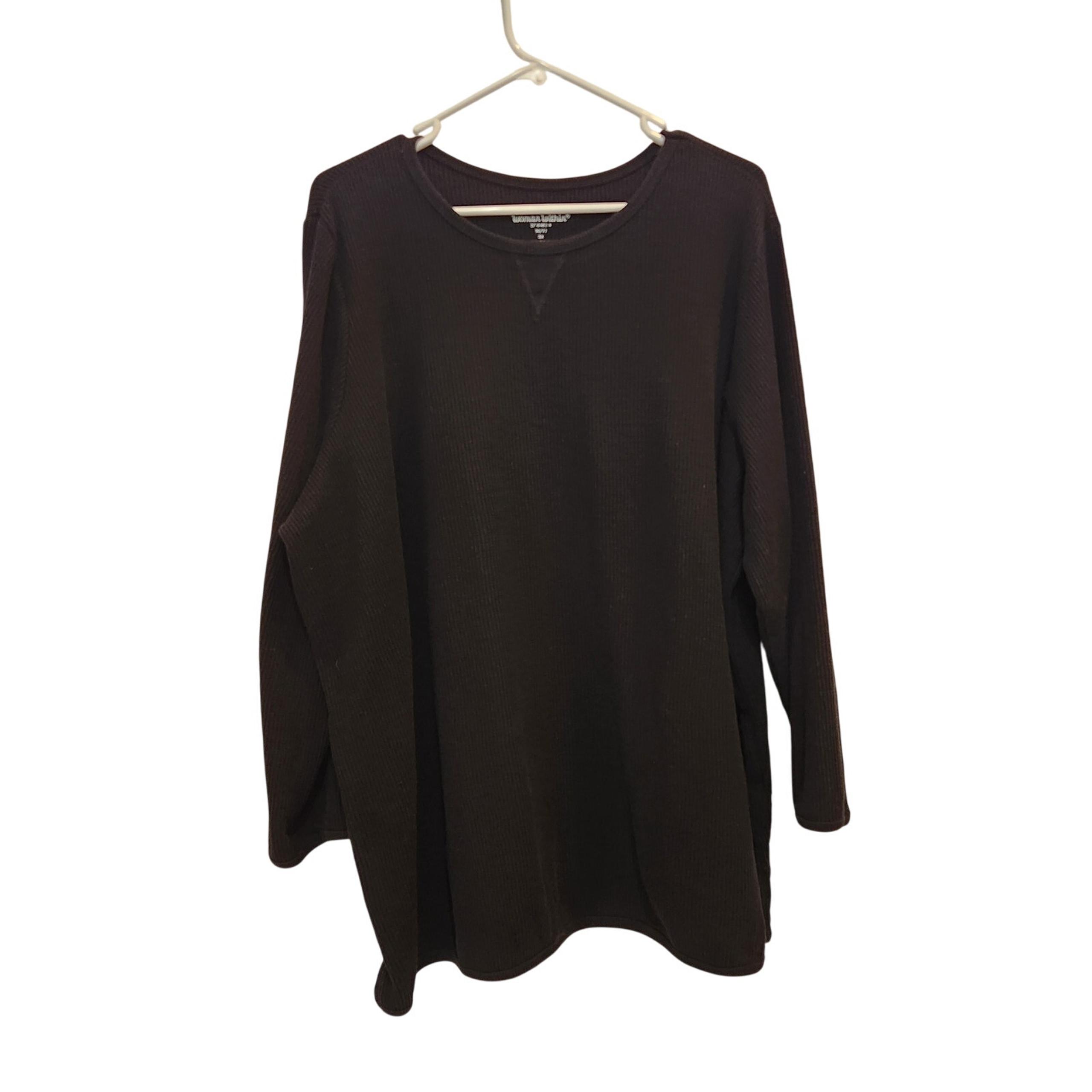 Woman Within Black Long Sleeve Crew Neck Waffle Knit Thermal Sweatshirt Size 3X