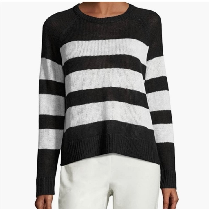 {Eileen Fisher} Striped Linen Blend Pullover Sweater