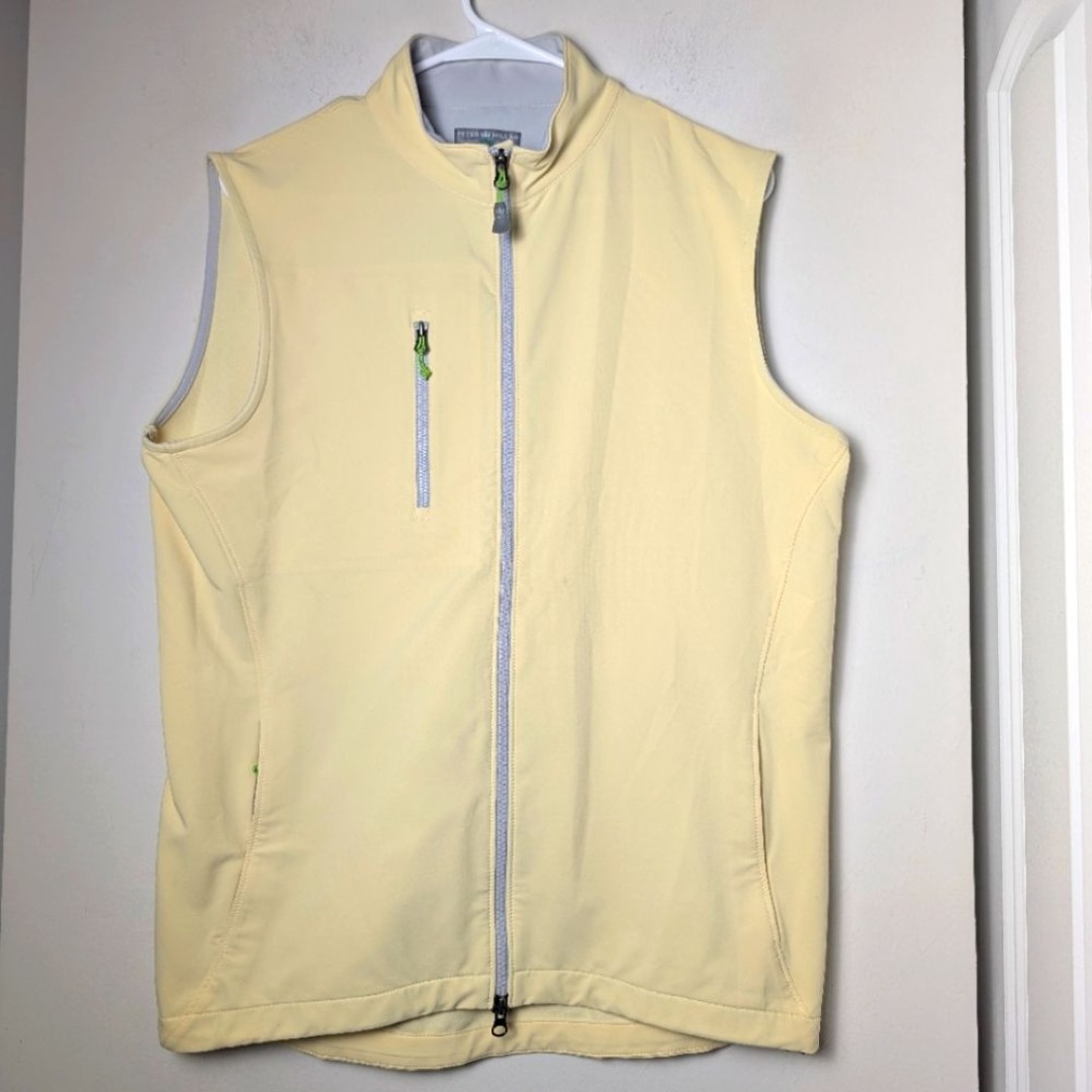 Peter Millar Wind Vest Full Zip Yellow Chest Pocket Back Logo Sz S