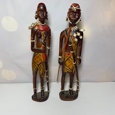 Vintage Hand Carved Tribal Man And Woman Figurines Maasai Kenya