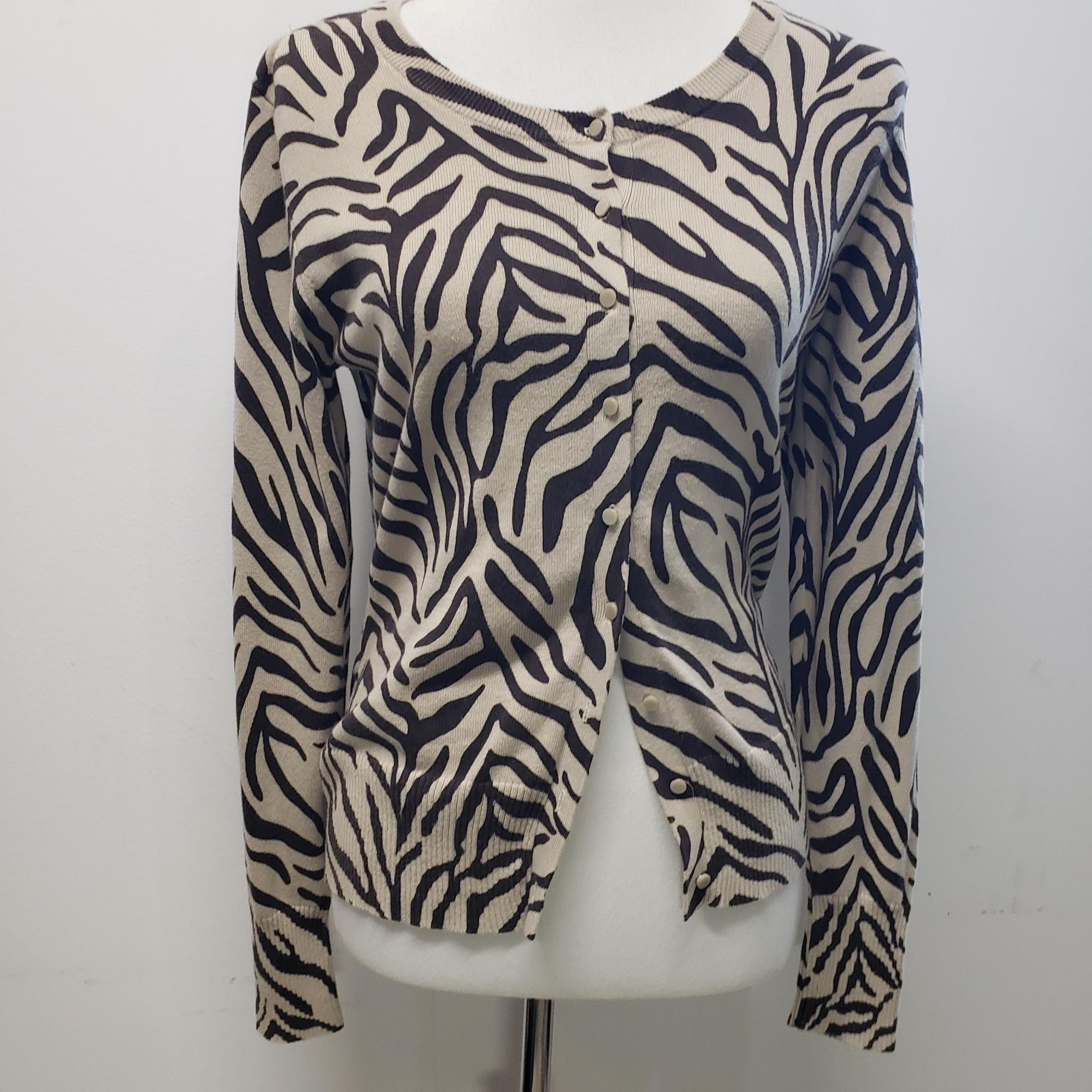 Old Navy Zebra Print Crewneck Cardigan Large Long Sleeve Button Front Y2K